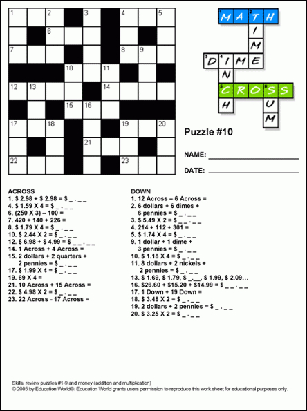 Math Cross Puzzle: Puzzle #10 | Education World destiné Puzzle Classe