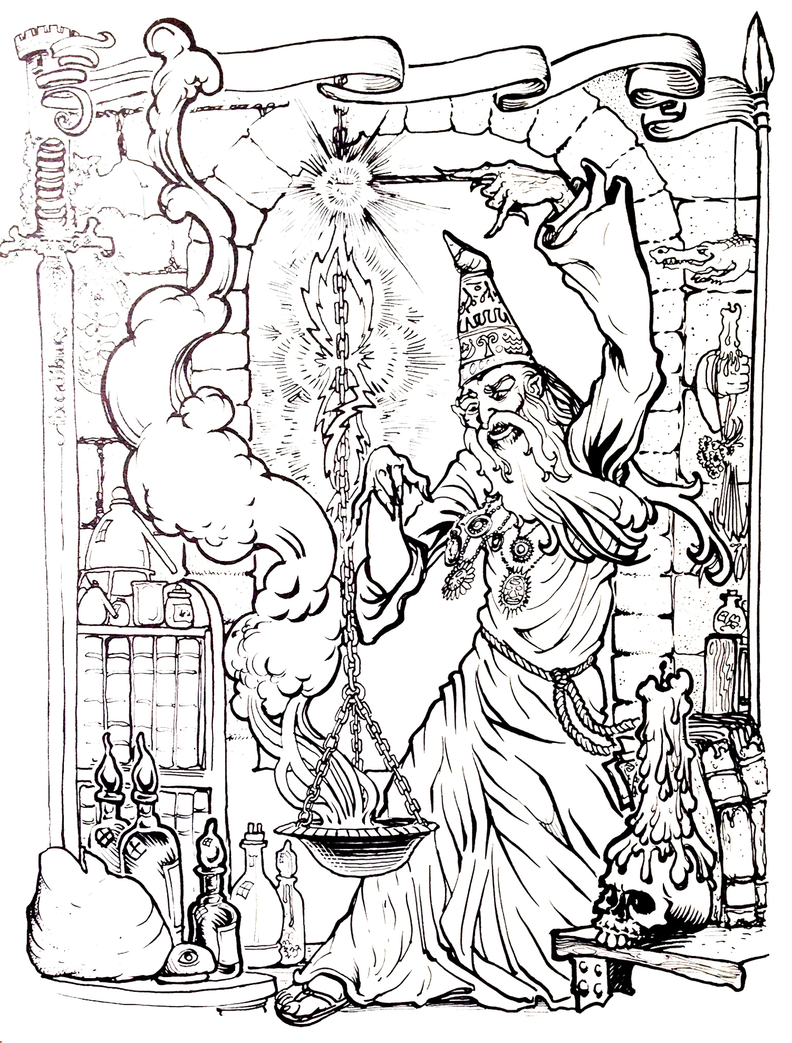 Merlin The Magician - Myths &amp; Legends Adult Coloring Pages encequiconcerne Coloriage Merlin L Enchanteur
