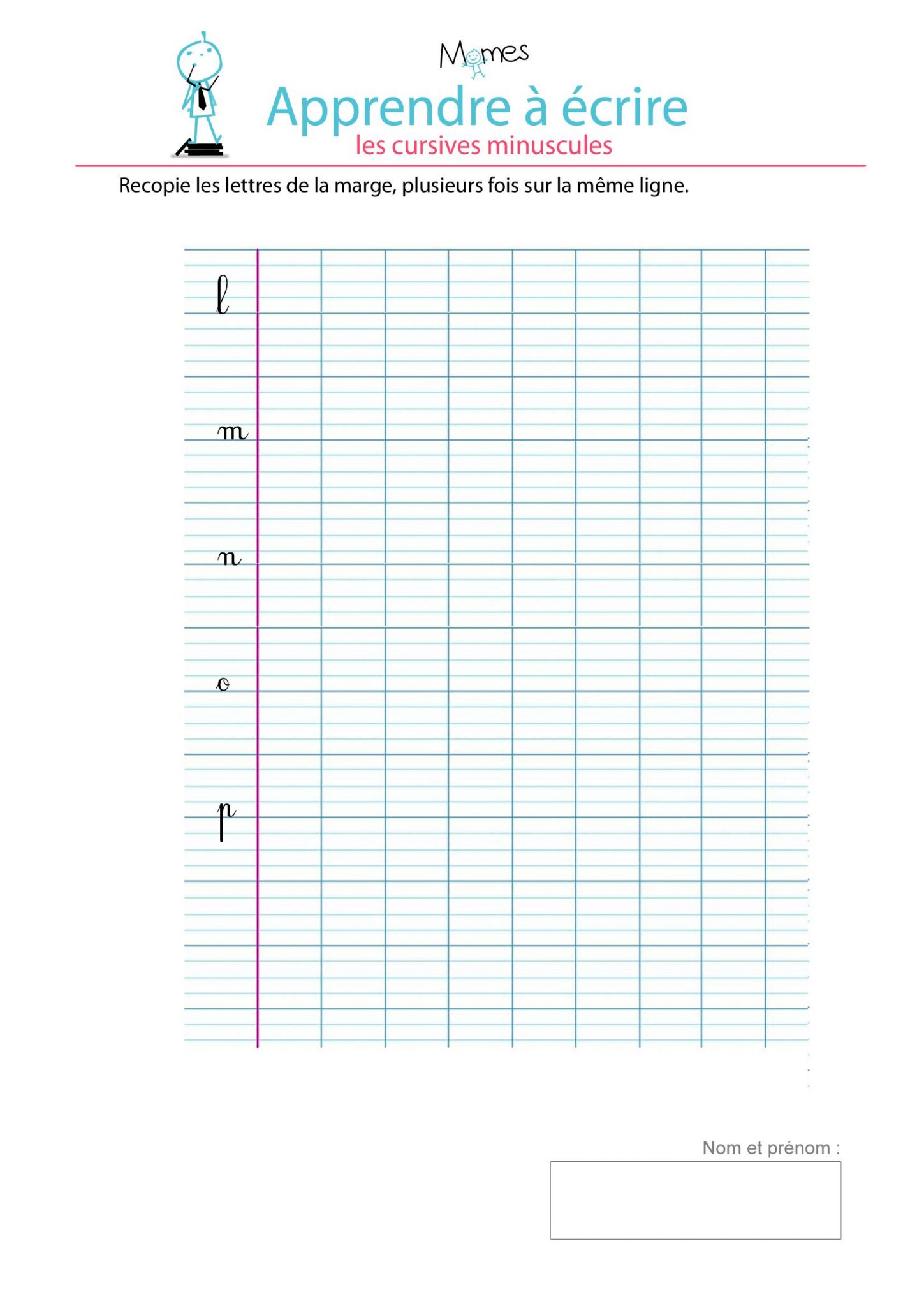 Modèle Écriture Cursives L, M, N, O, P | Modele Ecriture à Feuille D ...