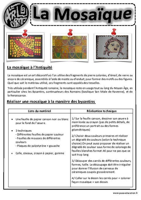 Mosaïques - Ce1 - Ce2 - Cm1 - Cm2 - Arts Visuels - Cycle 3 encequiconcerne Art Du Visuel Histoire Des Arts