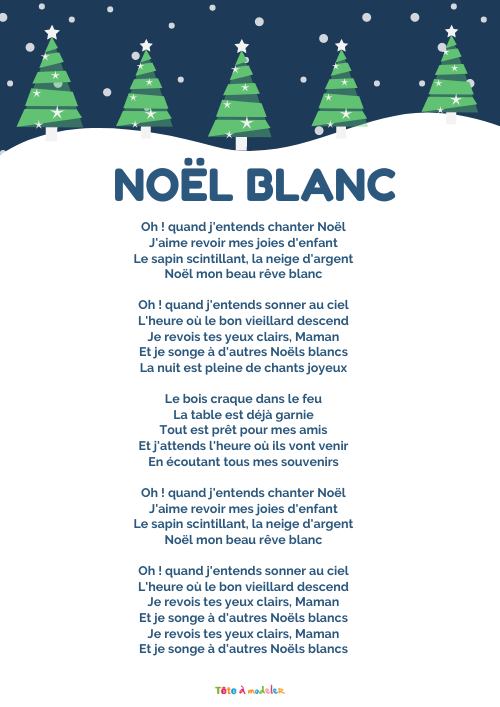 Noël Blanc, Chant De Noël - Paroles De Chanson Noel - Tete intérieur Paroles De Chansons Francaises Gratuites À Imprimer