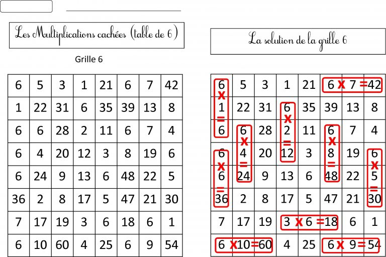 Nouvelles Grilles Multiplications Cachées Tables 6 7 8 9 à Sudoku Cm2 À Imprimer
