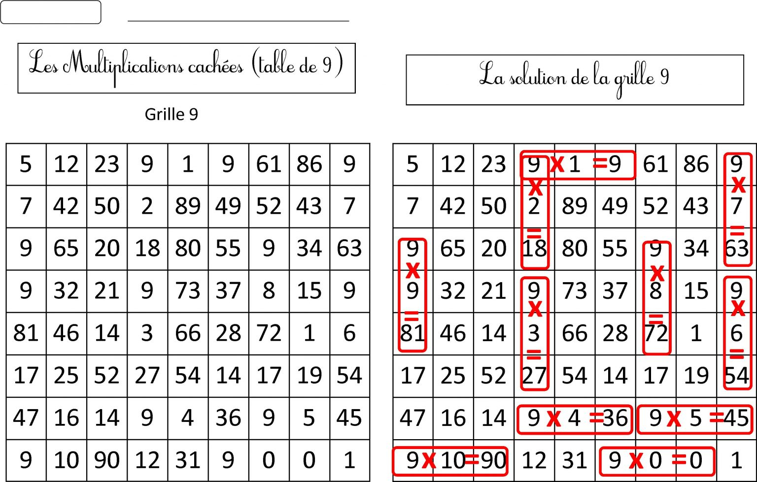 Nouvelles Grilles Multiplications Cachées Tables 6 7 8 9 dedans Sudoku Cm2 À Imprimer
