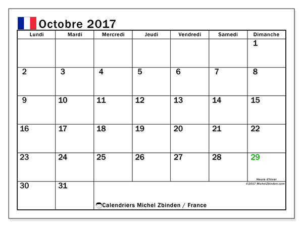 Octobre 2017 Calendrier Imprimable Gratuit (2) | Downloads avec Calendrier 2017 Imprimable