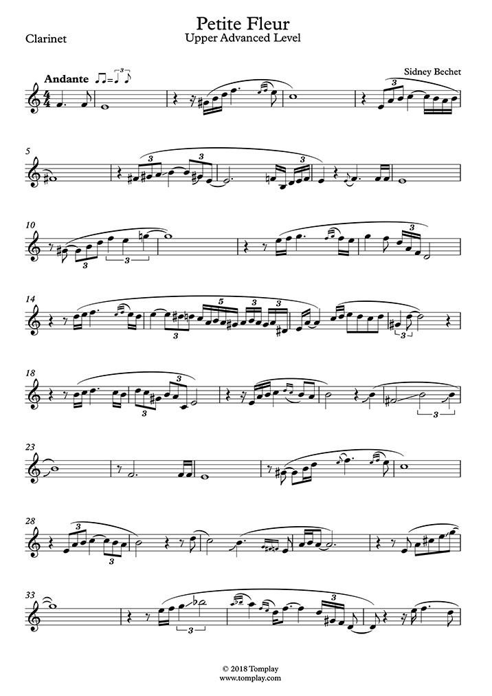 Partition Clarinette Petite Fleur (Niveau Avancé) (Bechet) serapportantà Musique Petite Fleur