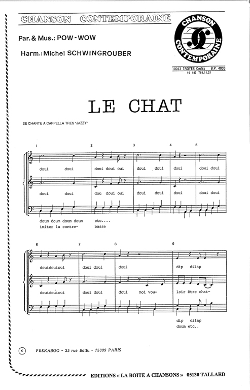 Partition De Musique, Éditeur De Partitions Pour Chorale à Chat Chanson