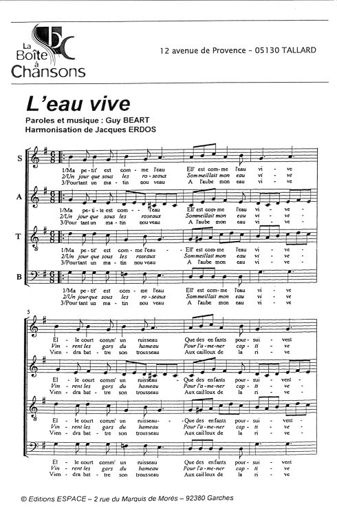 Partition De Musique, Éditeur De Partitions Pour Chorale avec Musique C Est De L Eau