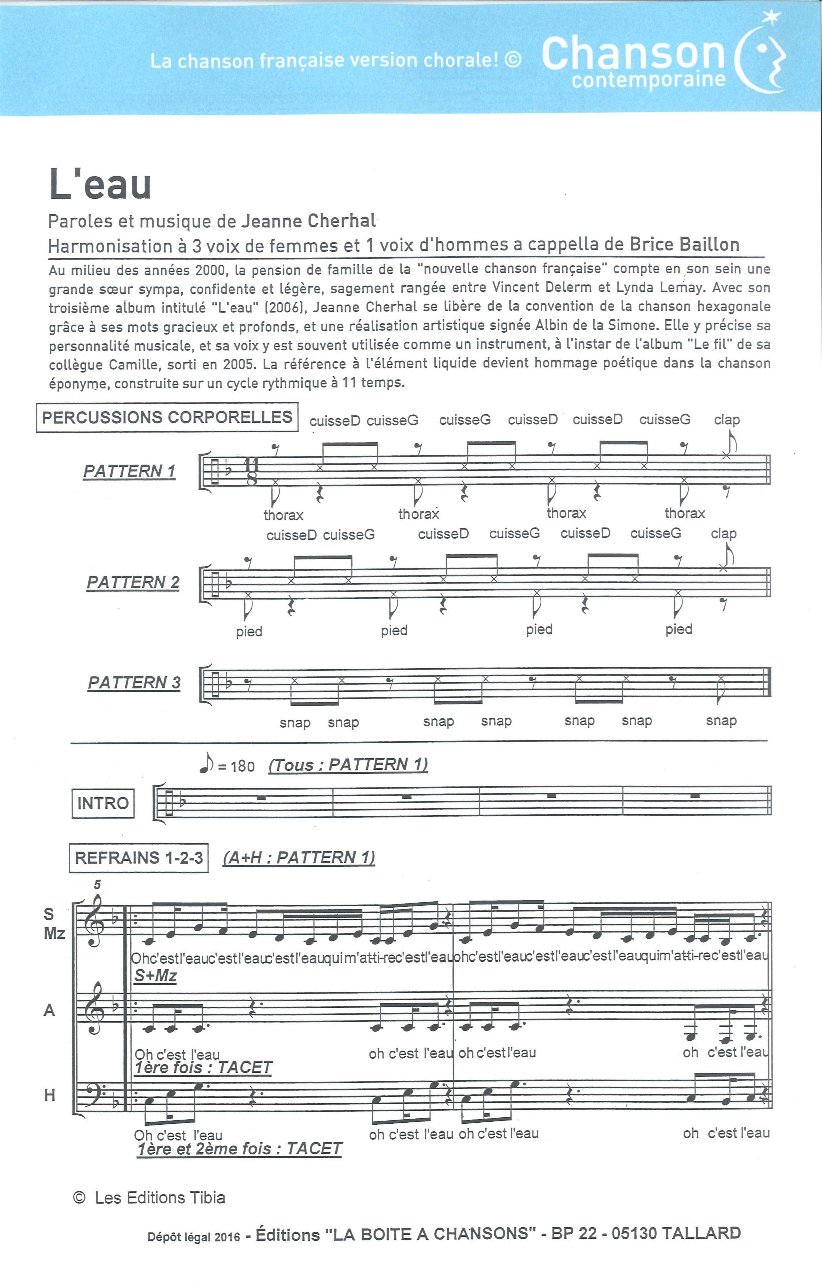 Partition De Musique, Éditeur De Partitions Pour Chorale dedans C Est De L Eau Paroles
