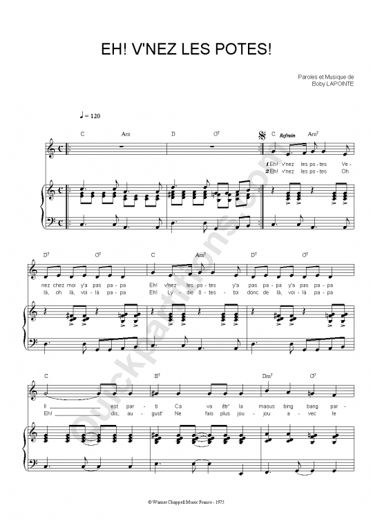 Partition Piano Eh! V&amp;#039;Nez Les Potes - Boby Lapointe tout La Maman Des Poissons Boby Lapointe