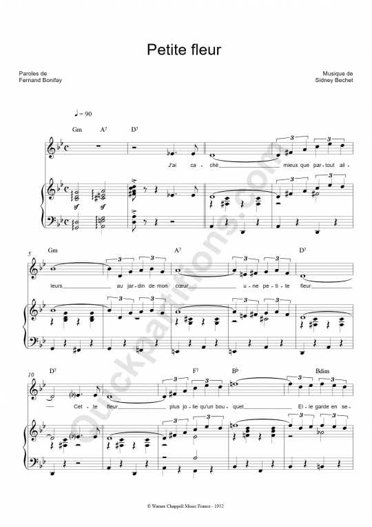 Partition Piano Petite Fleur - Mouloudji (Partition Digitale) destiné Musique Petite Fleur