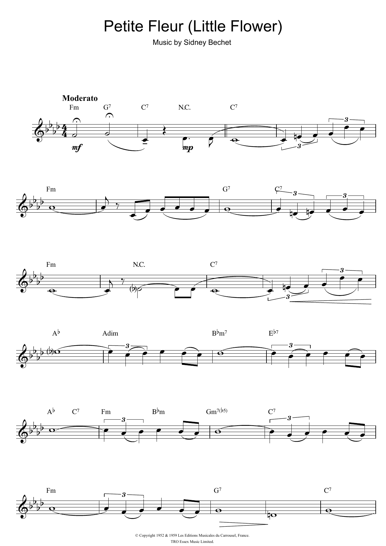 Partition Saxophone Petite Fleur (Little Flower) De Sidney à Petite Fleur Chanson