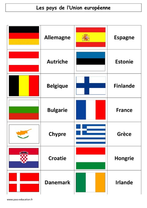 Pays De L'Union Européenne - Drapeau - Exercices Corrigés destiné Drapeaux Européens À Imprimer