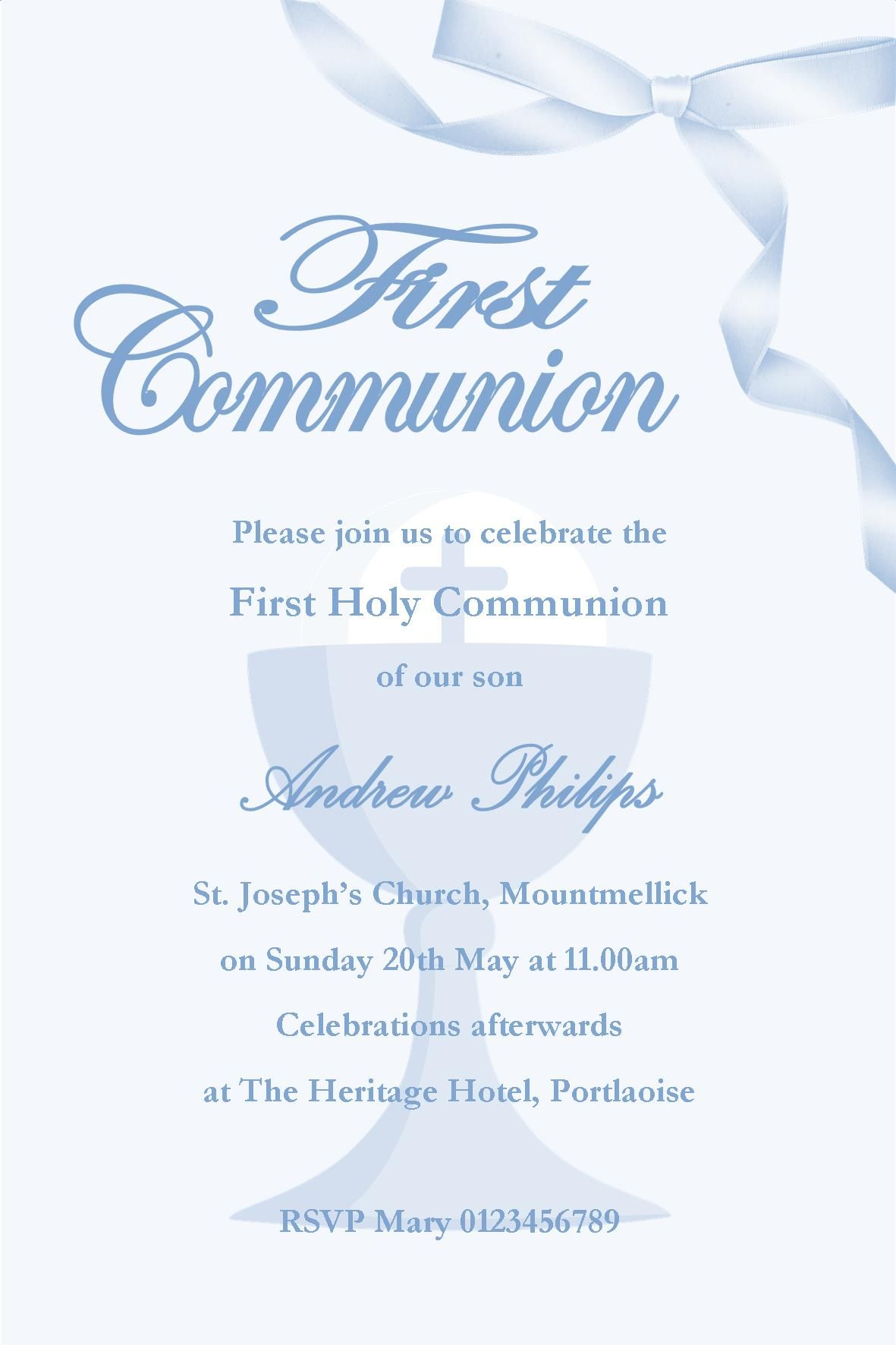 Personalised First Communion Invitations Boy New Design 1 concernant Invitation Communion Garçon