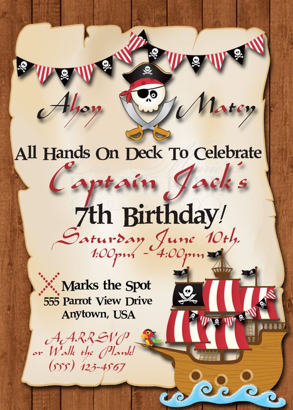 Pirate Birthday Invitation, Pirate Birthday Party serapportantà Carte Invitation Pirate