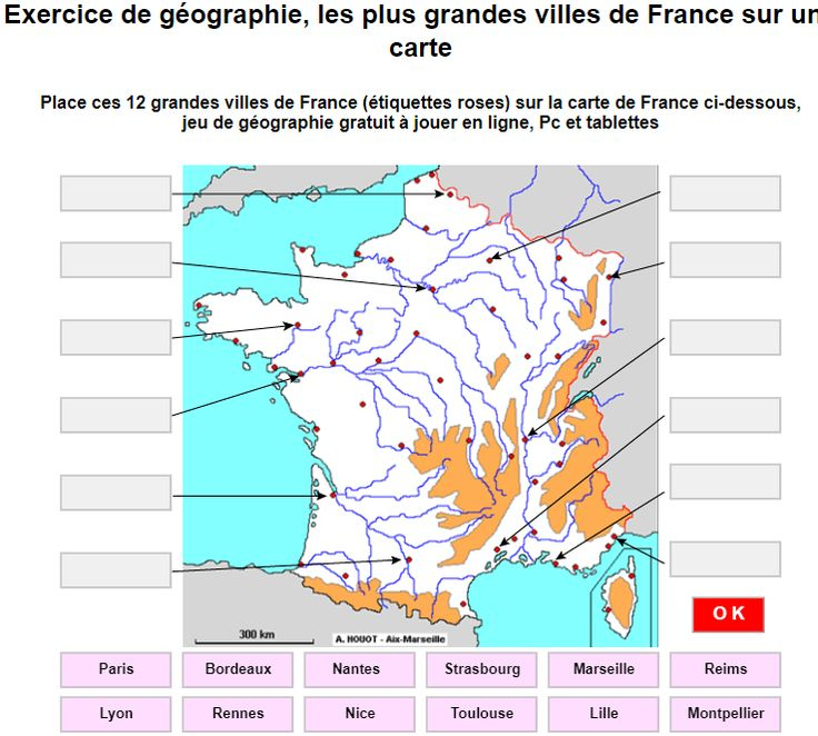 Place Ces 12 Grandes Villes De France (Étiquettes Roses avec Carte De France Grande Ville