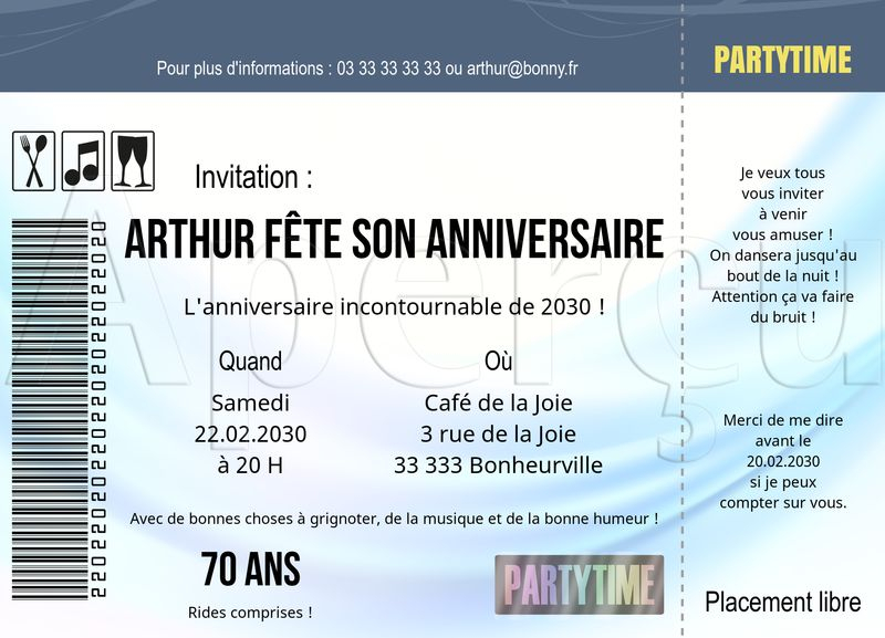 Place De Concert En Bleu Invitation Anniversaire 70 Ans À dedans Texte Invitation Anniversaire Surprise 70 Ans