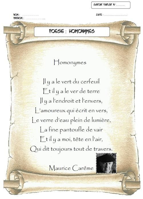 Poème De Maurice Carême : &amp;quot;Homonymes&amp;quot; | Maurice Careme destiné Mars De Maurice Careme A Imprimer