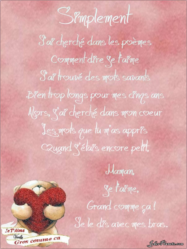 Poeme Je T&amp;#039;Aime Maman destiné Chanson Une Maman