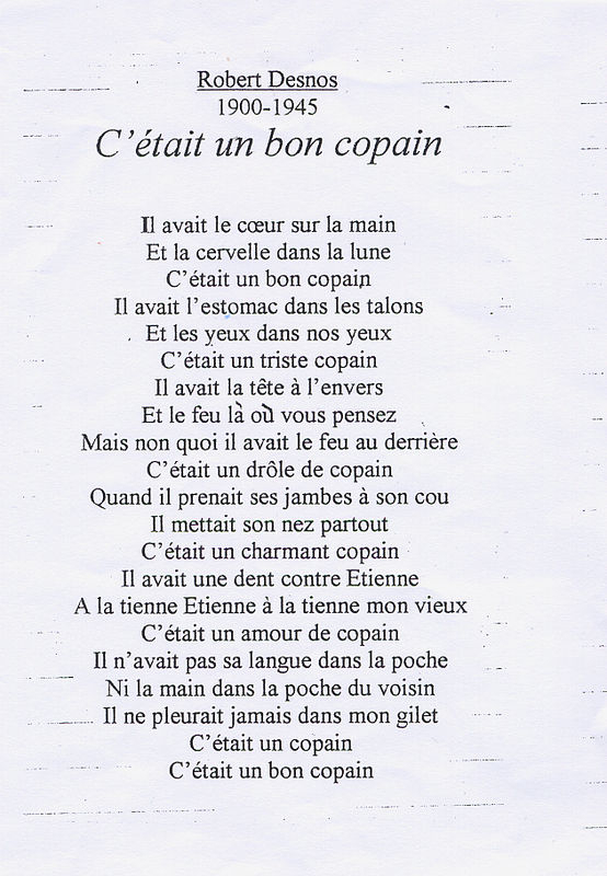 Poesie C&amp;#039;Etait Un Bon Copain encequiconcerne Poème De Robert Desnos