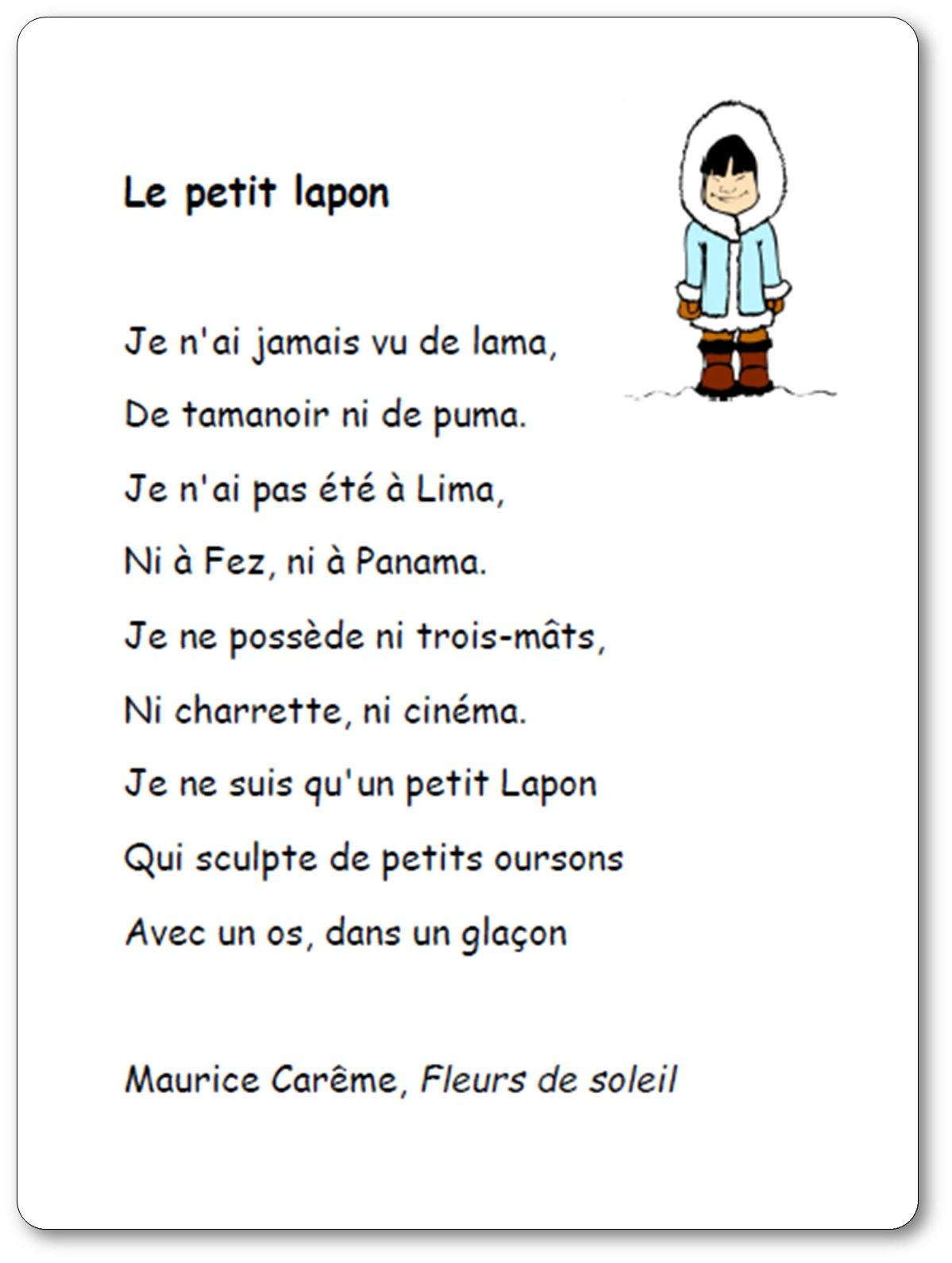 Poésie Le Petit Lapon De Maurice Carême - Le Petit Lapon concernant Mars De Maurice Careme A Imprimer