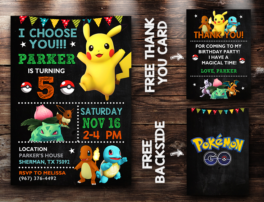Pokemon Invitation Card, Pokemon Invite, Pikachu pour Invitation Carte Pokemon