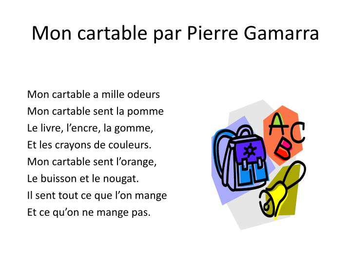 Ppt - Mon Cartable Par Pierre Gamarra Powerpoint encequiconcerne Pierre Gamarra