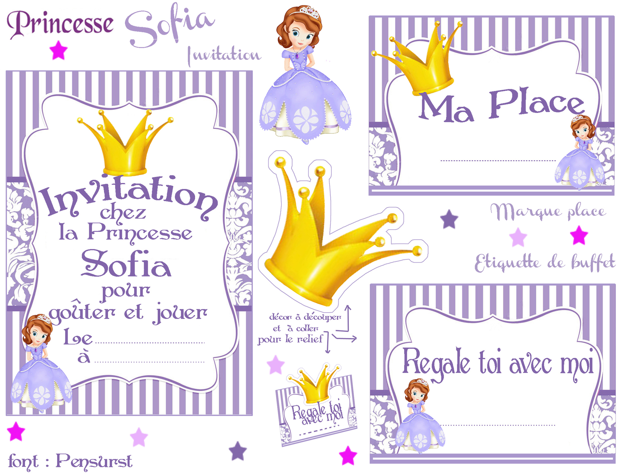 Princesse Sofia Dans Son Royaume - 1 Et 2 Et 3 Doudous à Carte Invitation Anniversaire Princesse