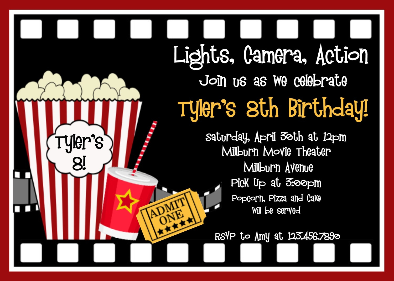 Printable Birthday Invitations, Movie Party, Movie encequiconcerne Invitation Theme Cinema