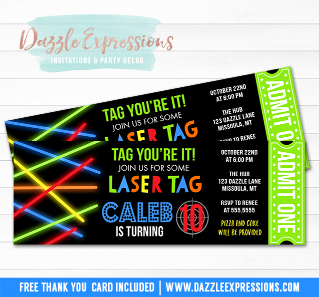Printable Glow Laser Tag Ticket Birthday Invitation - Kids à Laser Game Invitation