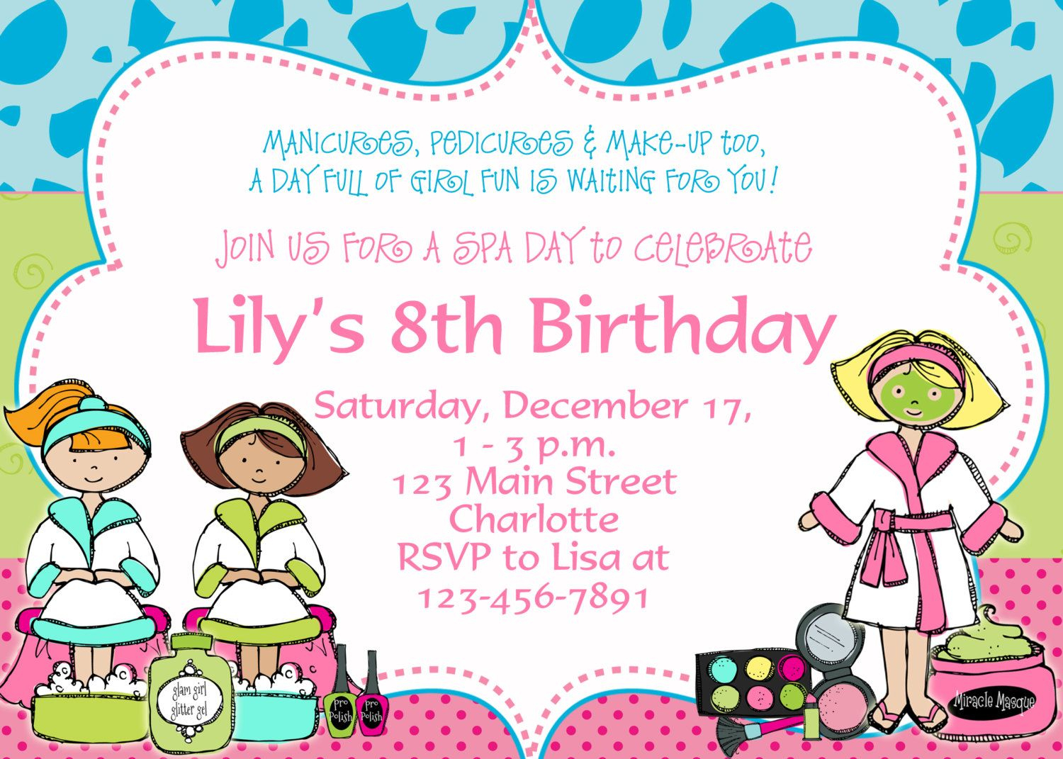 Printable Spa Birthday Party Invitations | Spa, Undangan à Salon Be Happy Invitation