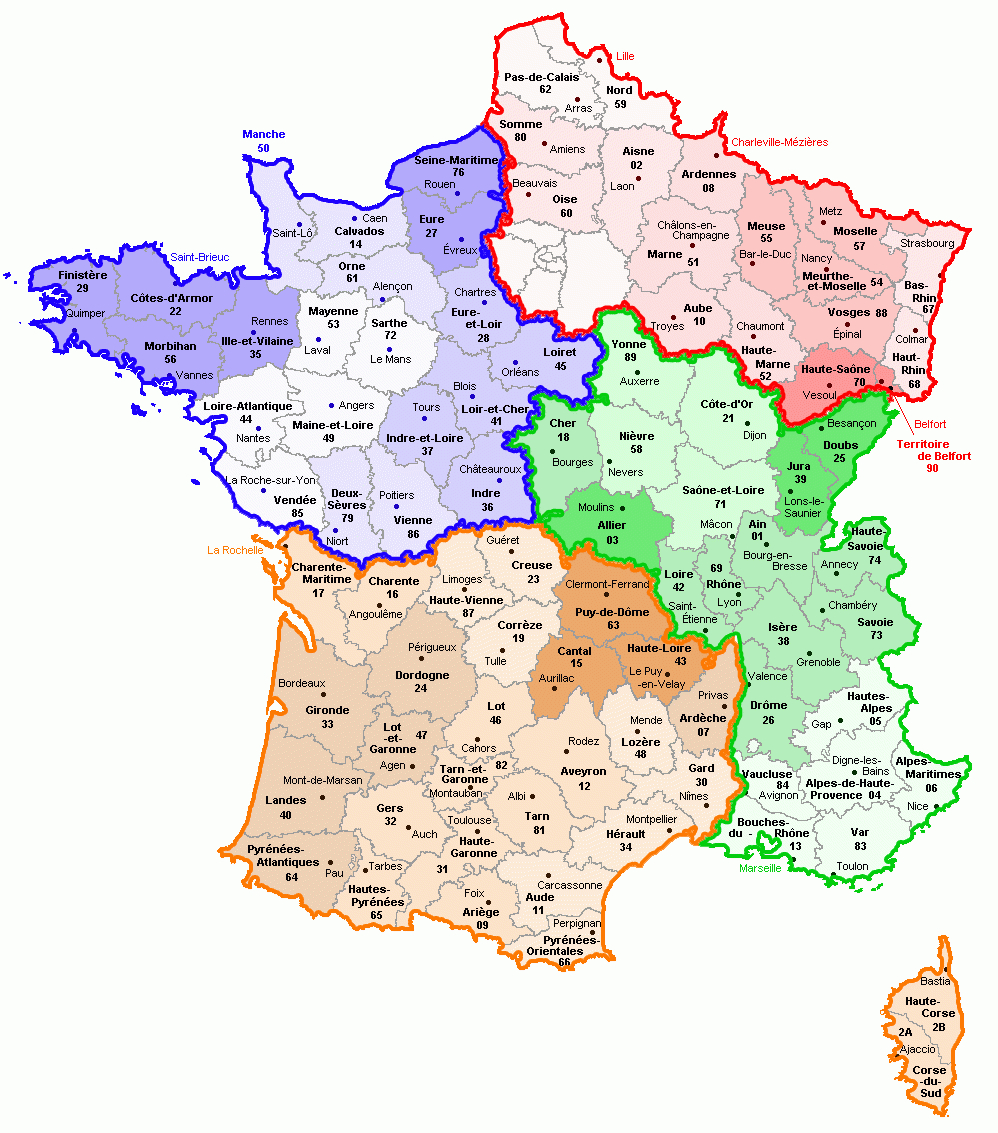 Pz C: Carte De France intérieur Carte Des Départements Et Régions De France