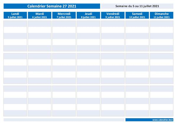Semaine 27 2021 : Dates, Calendrier Et Planning intérieur Calendrier De La Semaine À Imprimer