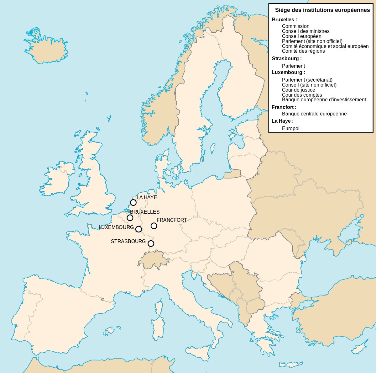 Sièges Des Institutions De L&amp;#039;Union Européenne — Wikipédia encequiconcerne Carte Des Capitales De L Europe