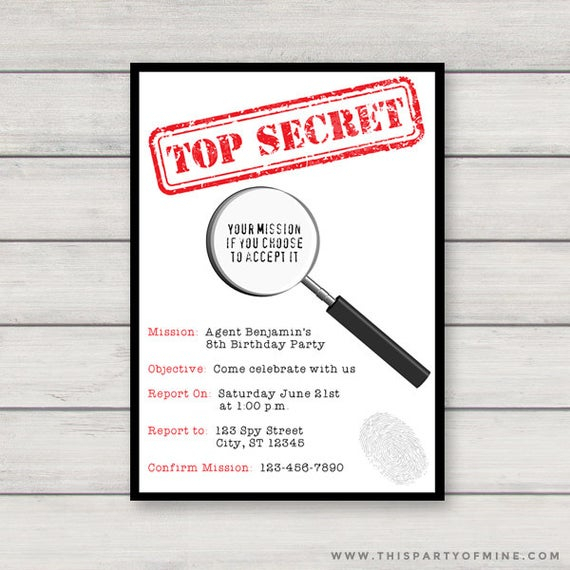 Spy Invitation Printable Secret Agent Detective Birthday pour Carte Invitation Anniversaire Agent Secret