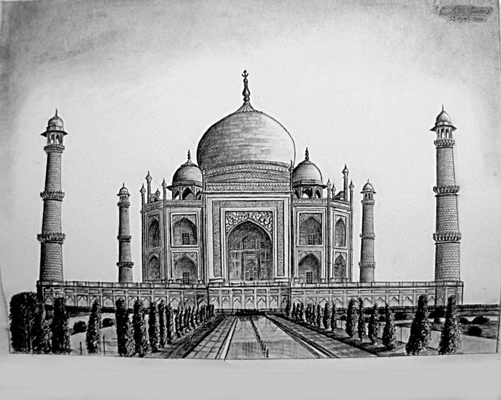 Taj Mahal Drawing, Pencil, Sketch, Colorful, Realistic Art tout Dessin Taj Mahal