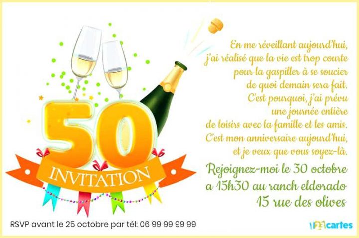 message pour invitation anniversaire 50 ans