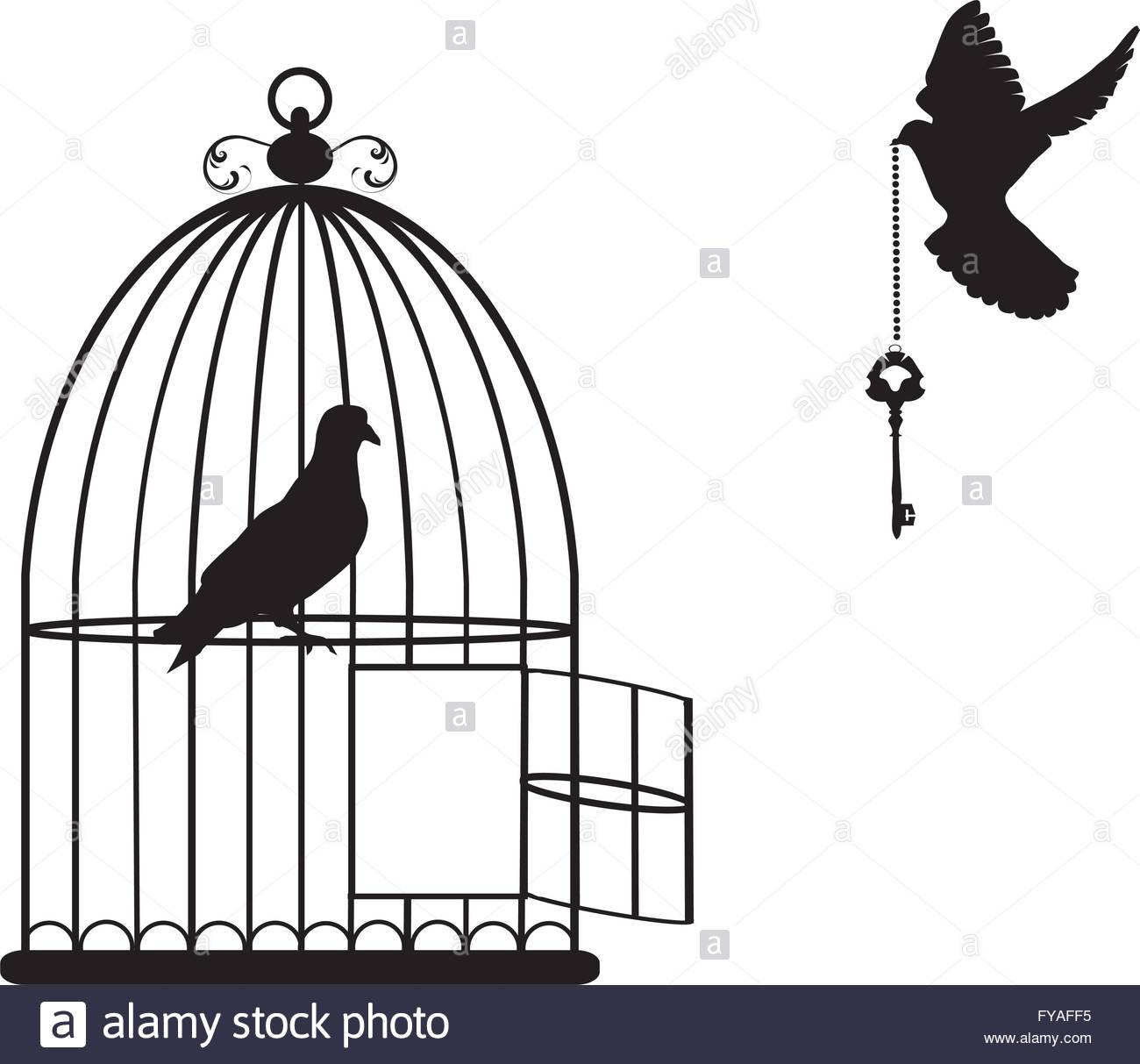 Vector Illustration Of A Bird Cage Open With Doves Flying avec Dessin De Cage D Oiseau