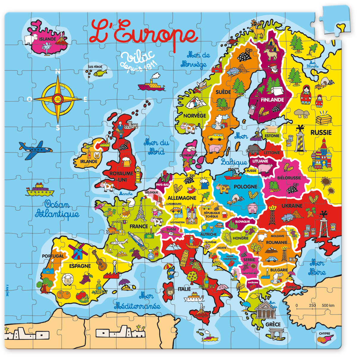 Vilac 2605 - Puzzle Carte D'Europe En Valise (144 Pièces concernant Carte D Europe En Francais