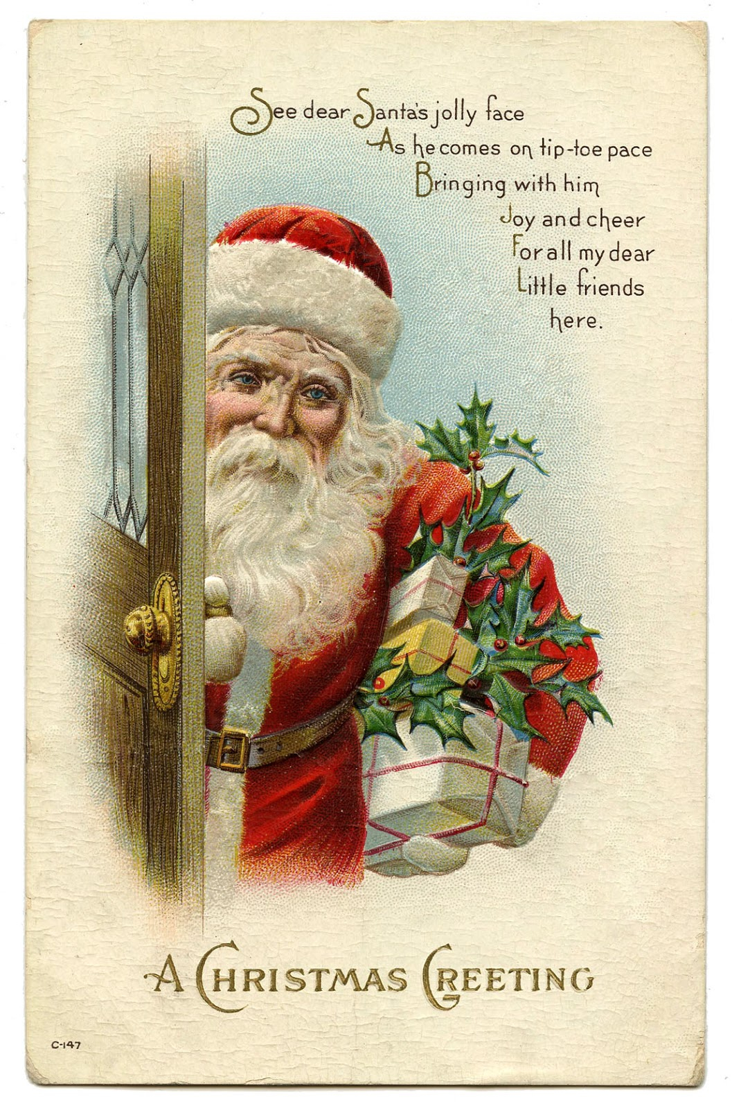 Vintage Christmas Image - Santa At Door - The Graphics Fairy intérieur Noel Noel Noel