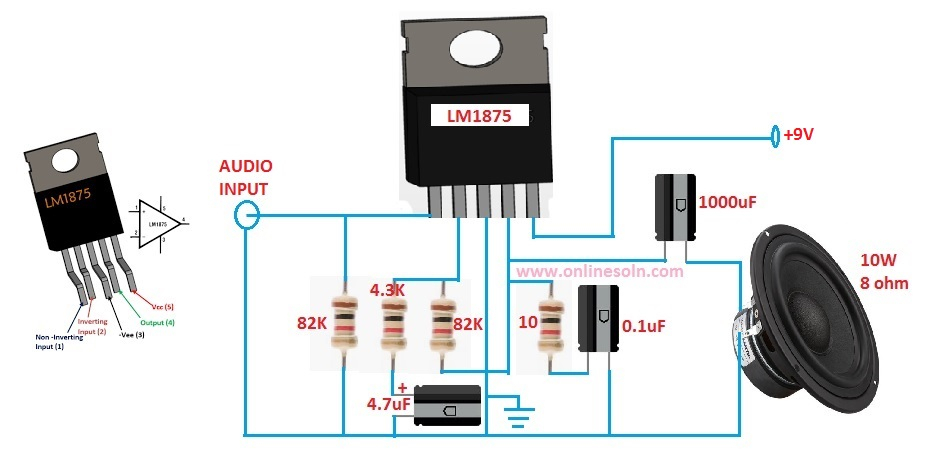 10 Watt Audio Amplifier Circuit Designed By Using Ic Lm1875 avec Video Amplifier Ics