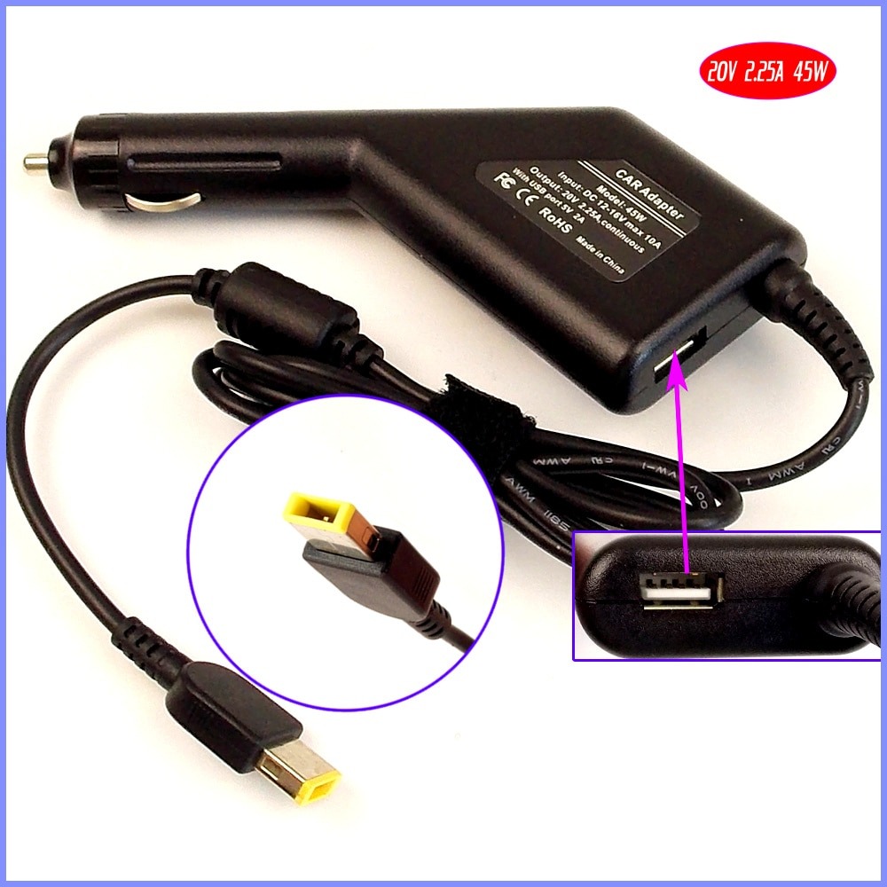 20V 2.25A Laptop Car Dc Adapter Charger +Usb For Lenovo tout Lenovo Thinkpad Charger