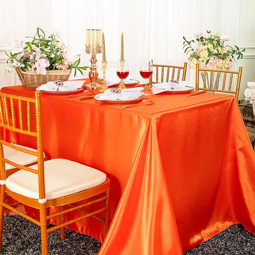 90X156 Rectangle Satin Banquet Tablecloth - Orange avec Rectangle Tablecloth