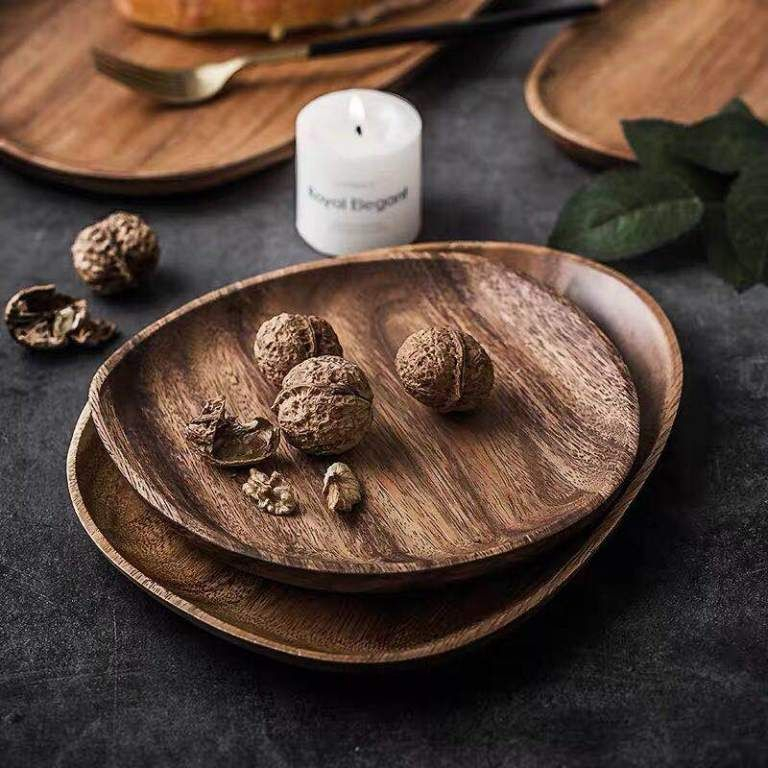 Acacia Wood Serving Plates | Homuu | Serving Tray Wood avec Custom Solid Wood Plates