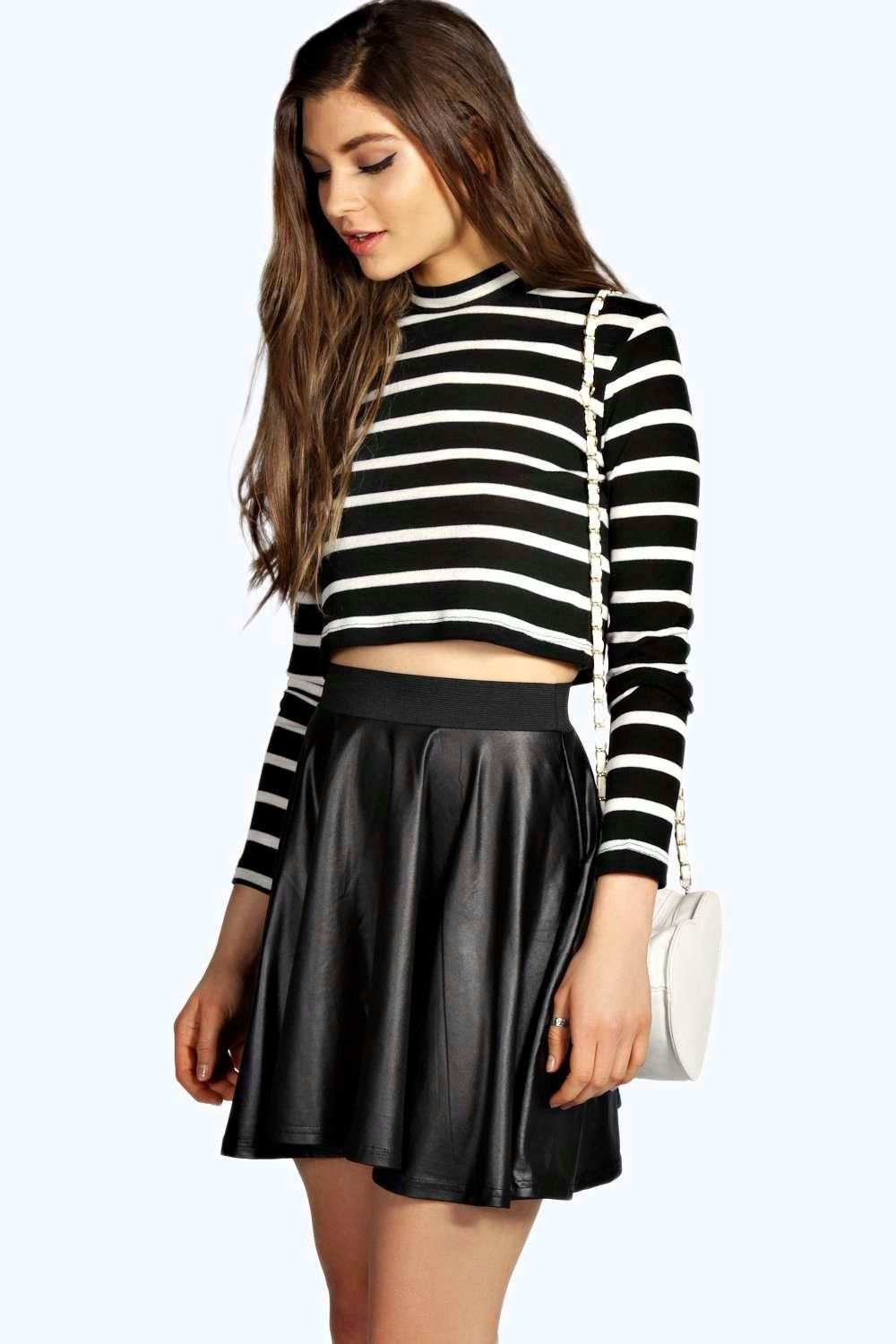 Adele Leather Look Coated Skater Skirt | Faux Leather Midi intérieur Leather Skater Skirt