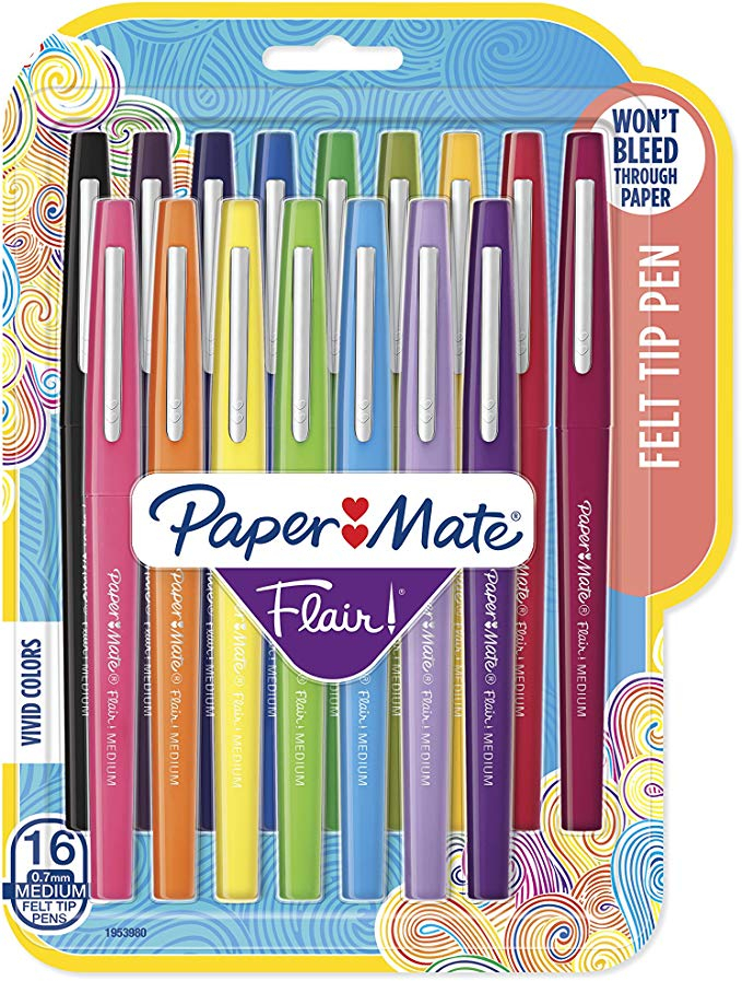 Amazon : Paper Mate Flair Felt Tip Pens, Medium Point avec Paper Mate Flair Pens