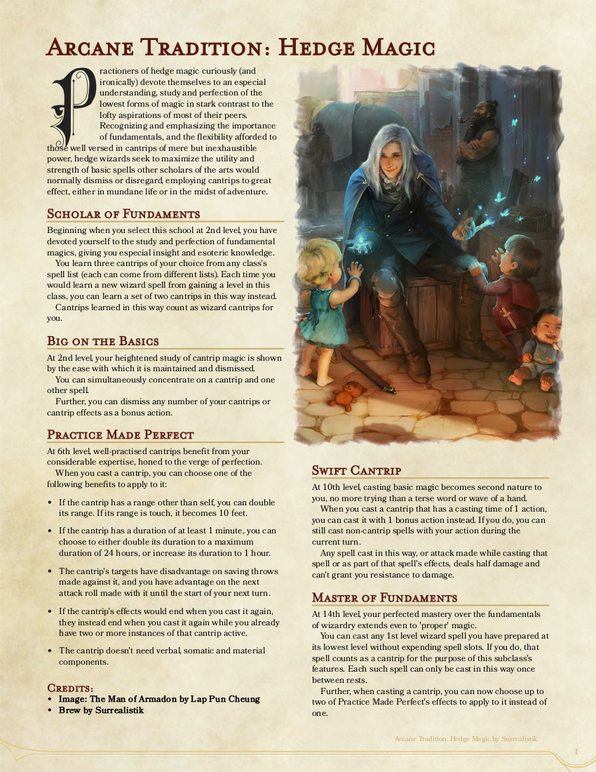 Arcane Tradition/Wizard Subclass: Hedge Magic, 3Rd Ua dedans Ua Classes 5E