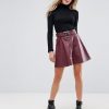 Asos Leather Look Mini Skater Skirt With Belt Detail - Red concernant Leather Skater Skirt