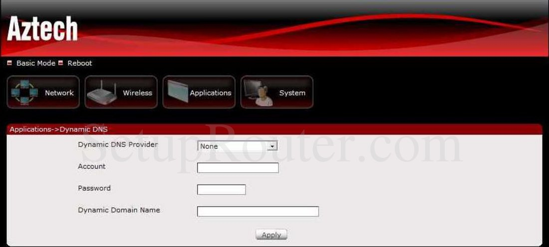 Aztech Hw550-3G Screenshot Dynamic Dns tout Static Ip Via Dyn-Dns