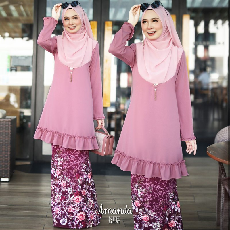 Baju Kurung Moden Amanda Rose Pink 2 | Saeeda Collections dedans Baju Kurung Moden