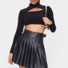 Black Faux Leather Belted Skater Skirt | Prettylittlething Usa à Leather Skater Skirt